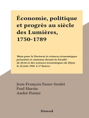 cover image of Économie, politique et progrès au siècle des Lumières, 1750-1789
